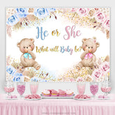 Lofaris Blue And Pink Flower Teddy Bear Baby Shower Backdrop